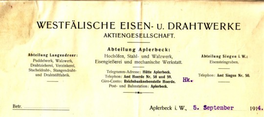 Briefkopf Westfälische Eisen- und Drahtwerke, 1914