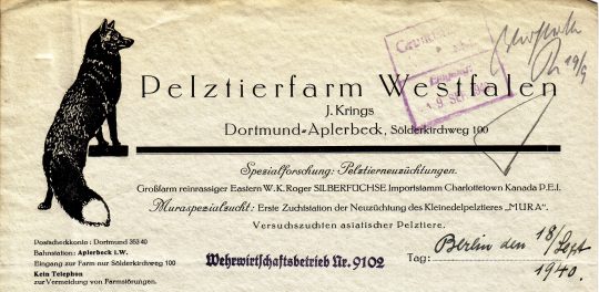 Briefkopf der Pelztierfarm Westfalen, 1940 (Sammlung Klaus Winter)