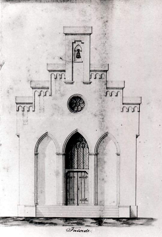 Ansicht der Fassade der Trauerhalle nach einem Plan des Baumeisters von Hartmann, 1855 (Quelle: Stadtarchiv Dortmund, Bestand 16, lfd. Nr. 405)